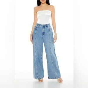 Forever 21 High Rise Wide Leg Rhinestone Denim Jeans Blue Size 25 Y2K Sparkle